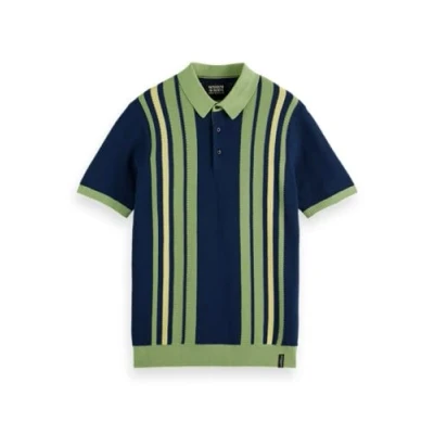 Image of Scotch &amp; Soda Men&#039;s Structured Knitted Regular fit Polo Shirt, Atlantic Blue, L