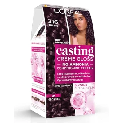 Image of L&#039;Oreal Paris Casting Creme Gloss Semi permanent Hair Dye, Blends Away Grey Leaving a Radiant Colour, Purple 316 Plum, 1 Count (Pack of 1)