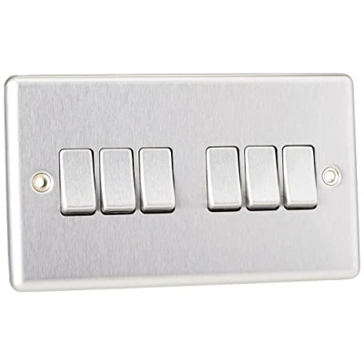 Image of KnightsBridge 10AX 6G 2 Way Plate Switch Rounded Edge Brushed Chrome