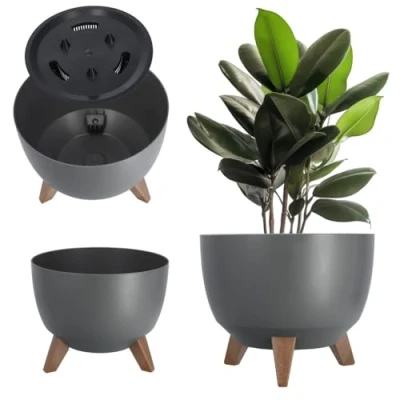 Image of KADAX Elevated Plant Pot, Large Plastic Planter with Legs for Indoor and Outdoor Use, Durable Round Houseplants (⌀ 29 cm, Anthracite)