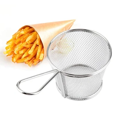 Image of Mini Round Wire Stainless Steel Chips Deep Fry Baskets Food Presentation Strainer Potato Cooking Tool