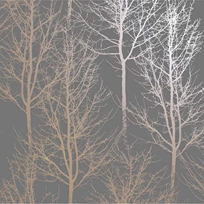 Image of Dark Grey Rose Gold Trees Wallpaper Metallic Shine Rhea Zandra Y�L