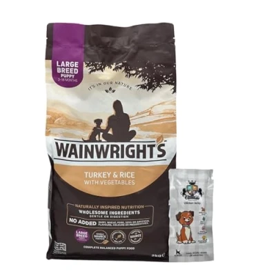 Image of AETN Creations Bundle of Complete Dry Large Breed Puppy Food 2kg with Chicken Jerky Treat Balanced Nutrition for Your Dog