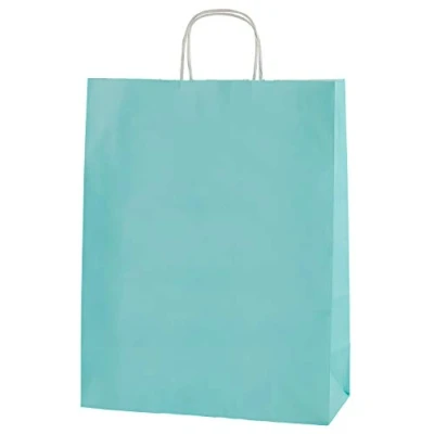 Image of Thepaperbagstore 50 Light Blue Paper Bags With Handles Colourful Gift for Adults and Kids Carrier Shopping, Party, Birthdays Weddings 25x11x31cm