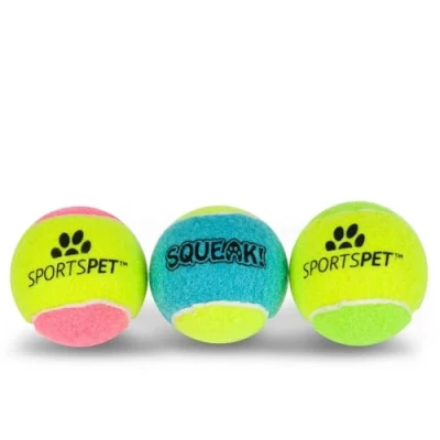 Image of SPORTSPET TENNIS Balls for Dogs (SQUEAK Tennis), Yellow, 3 Count (Pack of 1)