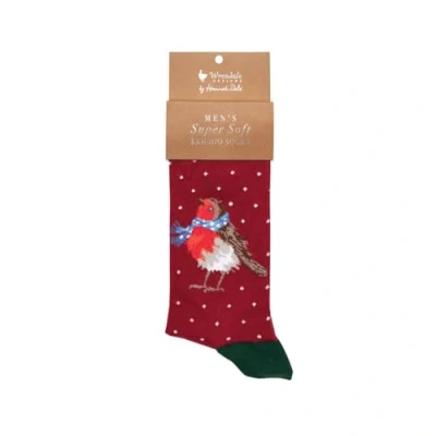 Image of Wrendale Designs Season&#039;s Tweetings&#039; Robin Men&#039;s Socks