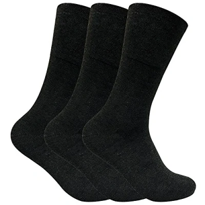Image of 3 Pack Mens Thin Wide Loose Top Non Elastic Thermal Diabetic Socks for Poor Circulation (6 11 UK, THRDIAM01 Black)