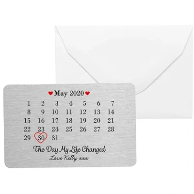 Image of Personalised Sentimental Keepsake Day My Life Changed Date Metal Wallet Card Romantic Wedding Anniversary Valentines Gift (Luxury Box)