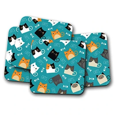 Image of 4 Set Cute Cats Coaster Kitten Funny Pet Mum Daughter Kids #8746