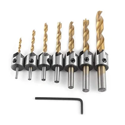 Image of Countersink Drill Bit, Round Shank Carbon Steel Bit with Hex Key Wood DIY Tool for &amp; Plastic(3 10mm(3/4/5/6/7/8/10mm))