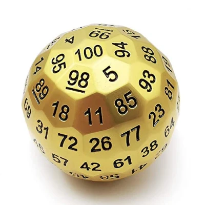 Image of Bescon Solid Metal 100 Sided Dice, Game Dice D100, Giant Polyhedral Sides 50MM in Diameter (1.97in), Matt Golden