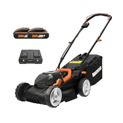 Image of WORX WG779E.2 40V 34cm Cordless Lawn Mower, Petrol Like Power, Cut to Edge Design, Adjustable Height, with 2x2.0Ah Batteries and Charger, Part of PowerShare Range