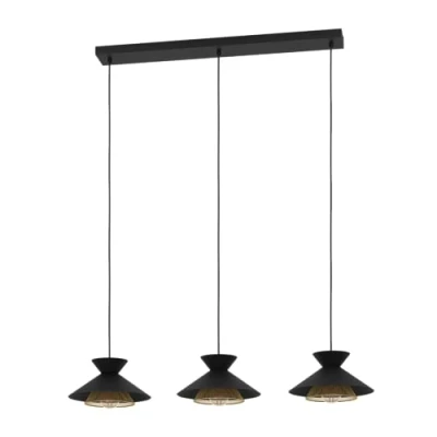 Image of Eglo Pendant Lighting Grizedale, 3 lamp Ceiling Light Fitting for Dining Room, Hanging in Japandi Design Made of Metal Black and Brass, E27 Socket, 38&quot;