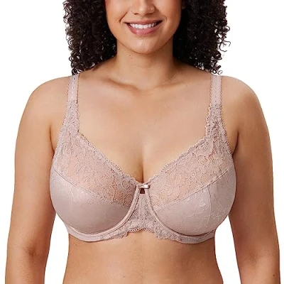 Image of Delimira Women&#039;s Beauty Lace Non Padded Minimiser Full Figure Underwire Bra Light Brown 42DD