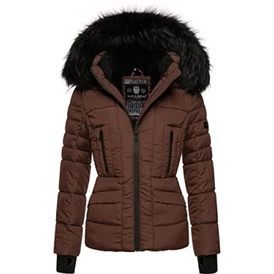 Image of Navahoo Adele Ladies’ Winter Jacket with Black Faux Fur Hood Chocolate XXL
