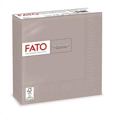 Image of Fato Disposable Paper Napkins, Ideal for Lunches and Buffets, Pack of 50 Size 33x33, Folded in 4, 2 ply, Taupe Color, 100% Pure Cellulose, FSC Certified