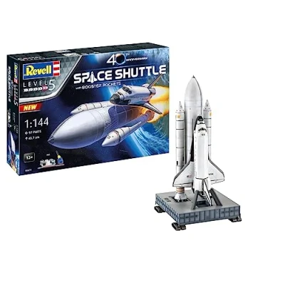 Image of Revell Gift Set 05674 Space Shuttle &amp; Boosters 40th Anniversary 1:144 Scale Unbuilt Plastic Model Kit with Contacta Professional Glue, Paintbrush Selected Aqua Color Paints