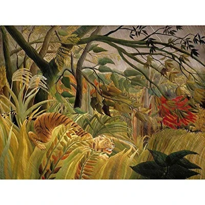 Image of Wee Blue Coo Animals Surprised Rousseau Tiger Art Print Poster Wall Decor 12X16 Inch