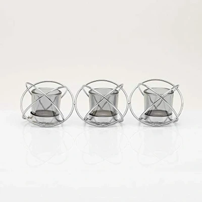 Image of Hestia Silver Luxe Triple Smoke Glass Tealight Holder