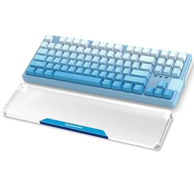 Image of MAMBASNAKE Keyboard Wrist Rest for 87 Keys TKL 80% CNC Acrylic Support Pad with Aluminum Logo Anti Slip Rubber Feet Hand Office/Gaming/Typing/Laptop Blue