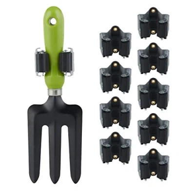 Image of Relaxdays Utility Tool Clamps Set 10, Rubber Gripping Clips, Universal Wall Broom Holder, Garden Tools, Iron, Black/Grey