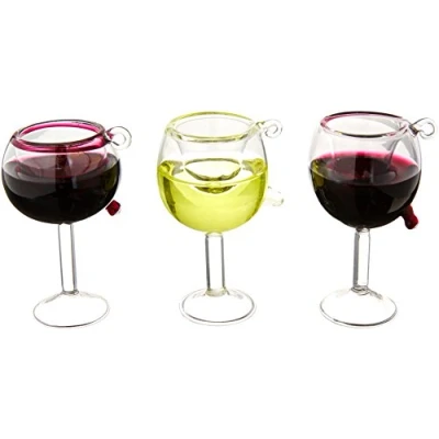 Image of Kurt Adler 2 1/2 Inch 3/4 Glass Wine Cup Ornament, Set of 3