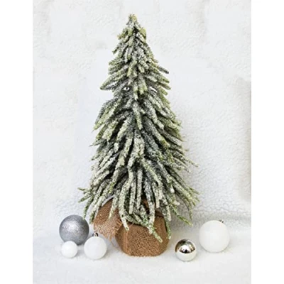 Image of Decorative Snow Topped mini Christmas Tree in Hessian Bag Get the festive spirit with this beautiful (45cm Height)