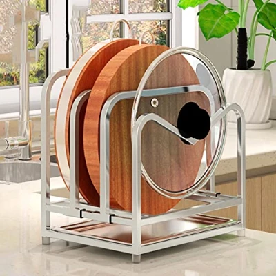 Image of Chopping Board Rack Pot Pan Lid Holder for Kitchen Cupboards Cutting Organiser Stand Dish Plate Thin Bakeware