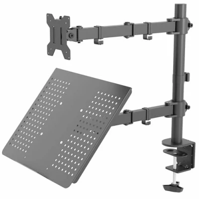 Image of VIVO Black Fully Adjustable 13 to 32 inch Single Computer Monitor and Laptop Desk Mount Combo, Stand with Grommet Option, Fits up 17 Laptops (STAND V002C)