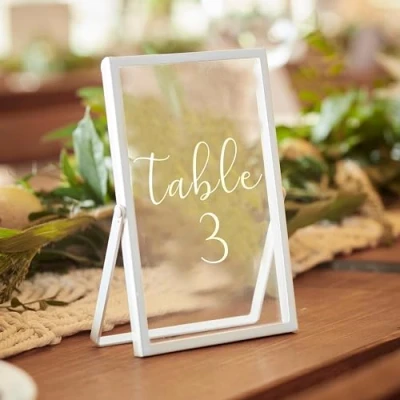 Image of Ginger Ray PAMA 130, White Metal Glass Table Frames 15cm x 10cm