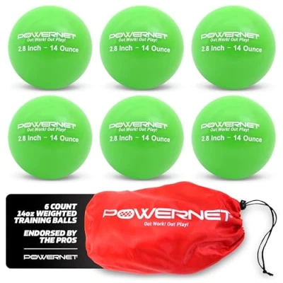 Image of PowerNet Weighted Baseballs for Hitting Training, Baseball Training Equipment Throwing &amp; Batting, Build Muscle Strength, 6 Balls 2.8&quot; (14 Oz Green)