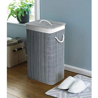 Image of COUNTRY CLUB 124024870 Bamboo Grey Eco Friendly Hamper Laundry Basket with Lid, 40cmx30cmx60cm