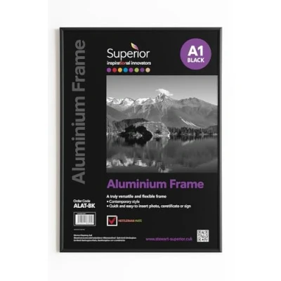 Image of Stewart Superior A1 Brushed Aluminium Picture Frame with Perspex Safety Glass Black
