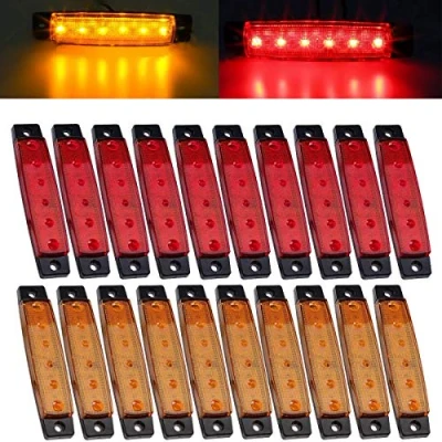Image of KYYET 20x 3.8 Amber/Red Clearance Lights Truck Trailer RV Lorry Van Side Marker Indicators Decorative, LED Rock Amber Parking Brake Turn Signal