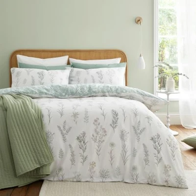 Image of Bianca Wild Flowers 200 Thread Count Cotton Super King Duvet Cover Set with Pillowcases Blue