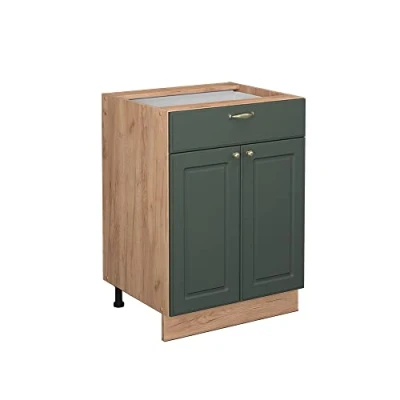 Image of Vicco Kitchen base cabinet Fame Line, Green Gold Country House/Gold power oak, 60 cm with drawer, without worktop