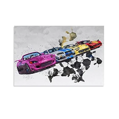 Image of ZHYU JDM Sport Car Poster 2 Fast Furious Canvas Art and Wall Picture Print Modern Family bedroom Decor Posters 16x24inch(40x60cm)