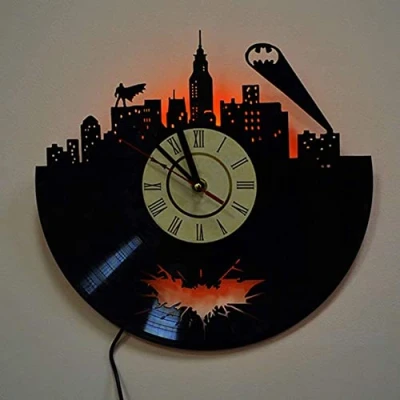 Image of VIKIMO Wall Art Clock,Vinyl Record Clock,Mute Clock LED Batman Decoration