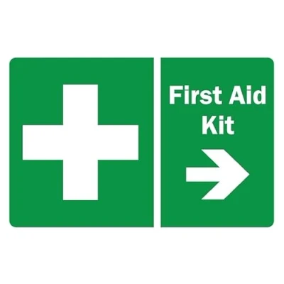 Image of First aid kit right arrow safety sign Self adhesive sticker (200mm x 150mm)