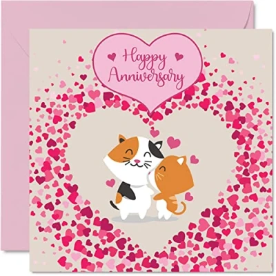 Image of Cute Anniversary Card for Boyfriend Girlfriend Husband Wife Cat Couple Heartfelt Wedding Women Men Her Him, 145mm x Greeting Cards Fiance Fiancee