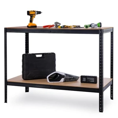 Image of Albert Austin Heavy Duty 2 Tier 120x90cm Garage Workbench Steel Frame with MDF Wood 400kg Load Capacity Non Slip Feet Work Table for DIY Tools Home Workshop &amp; Shed Shelves Storage
