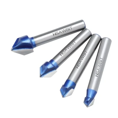 Image of hsawbit 4pcs Chamfer Router Cutter Bit, 1/4 Inch Shank, 6.35mm, 8mm, 9.5mm, 12.7mm Cut Diameter &amp; 45 Degree V Groove, Tungsten Carbide Tipped