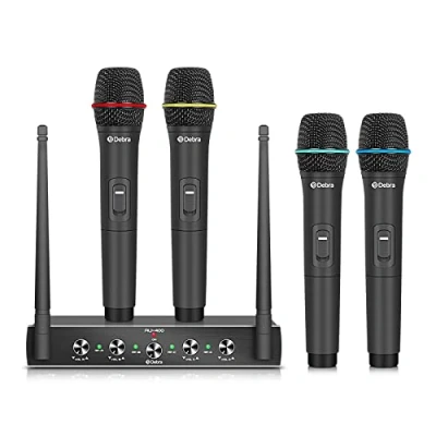Image of D Debra Audio AU400 PRO UHF 4 Channel Wireless Microphone System,Cordless Handheld Dynamic Karaoke Mic with Receiver for Singing,Wedding,DJ,Party,Speech,Church