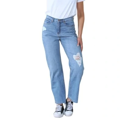 Image of MYT Womens Ladies Wide Leg High Waisted Distressed Jeans in Light Blue Denim Size 10 Regular