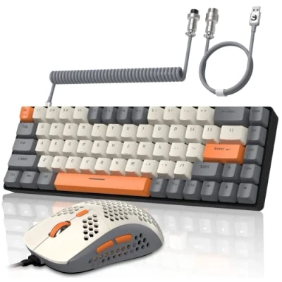 Image of YINDIAO T8 60% RGB Gaming Keyboard and Mouse Combos+Coiled USB C Cable,Wired Mechanical Keyboard,68 Keys TKL Compact Mini Layout,Honeycomb Mouse,Up to 6400DPI,for PC MAC PS5 Xbox,Dark Grey