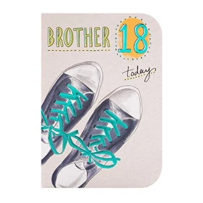 Image of 18TH Birthday Card for Brother from Hallmark Trainer Design with Embossed Blue Foil Details