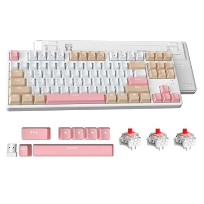 Image of ATTACK SHARK AK871 TKL Hot Swappable Mechanical Keyboard with Red Switches, 87Keys Compact Gaming Keyboard, ABS Keycaps,Magnetic Cover,Support Bluetooth/2.4G,for Mac/Windows/Android (White)
