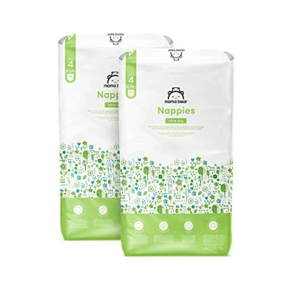 Image of Amazon Brand Mama Bear Ultra Dry Nappies, Size 4 (8 14 kg), 168 Count (2 Packs of 84), White, Monthly Pack