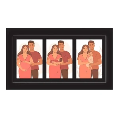 Image of Multiple 3 Aperture Picture Frame for 4 x 6 Inch Images, opening 10 15 cm Black Colour photo Made of Solid Wood with Glass Front Wall Mount, Triple frames 6x4 (Single)