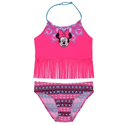 Image of Disney Minnie Mouse Girl Child Pink Neon Two Piece Swimsuit 8 9 Years